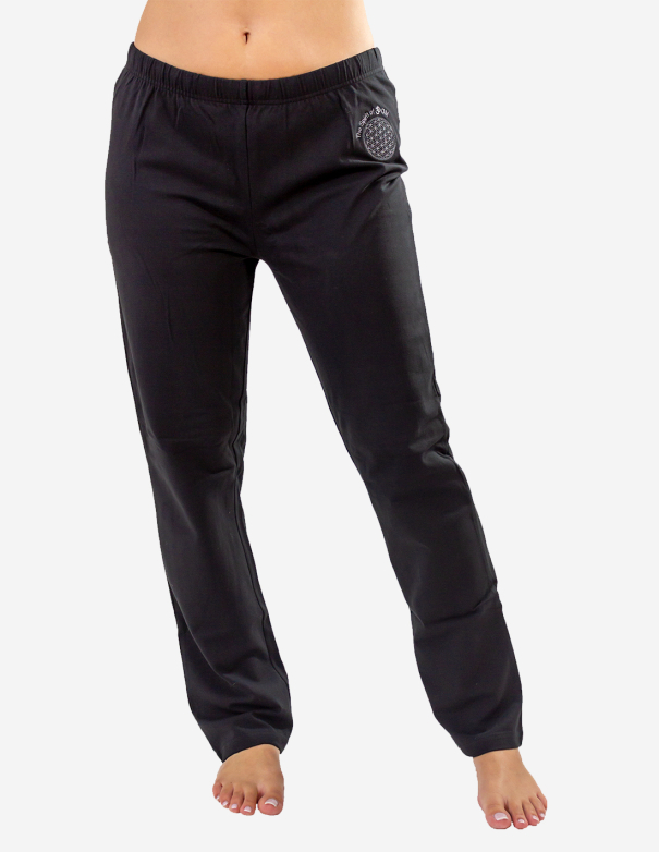 Pantalon en coton bio "fleur de vie" noir