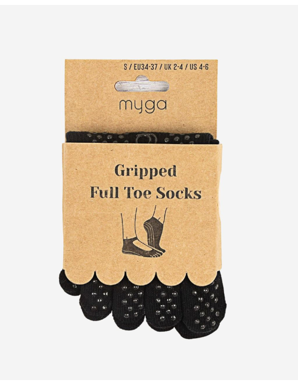 Chaussettes de yoga anti-dérapantes avec orteils - Noir