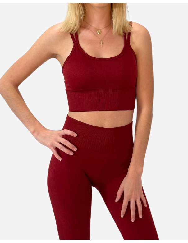 Brassière de yoga rouge vue devant